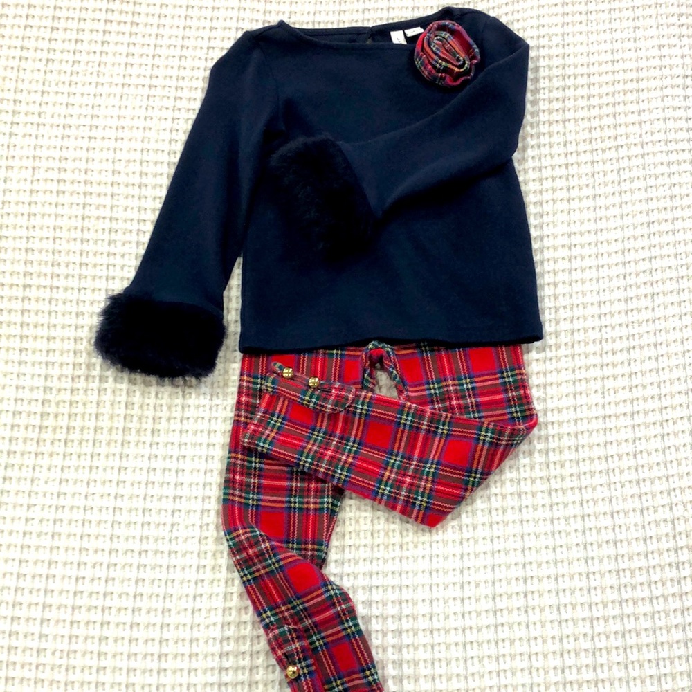 Janie and Jack plaid and faux fur holiday outfit. Size 3T
